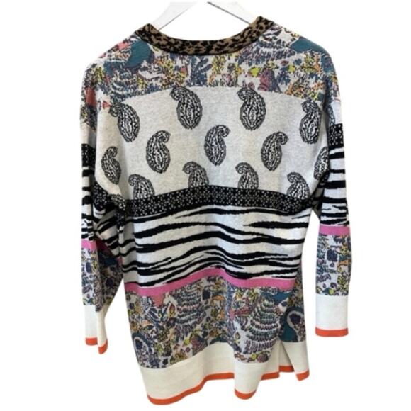 Anthropologie Bicolage Cardigan Sweater Multi Color Paisley Animal Print XSP - Picture 9 of 9